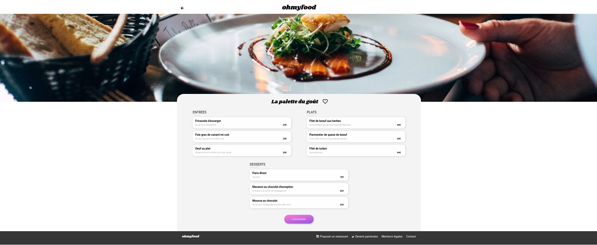 Ohmyfood, an application to order your restaurant menu online !